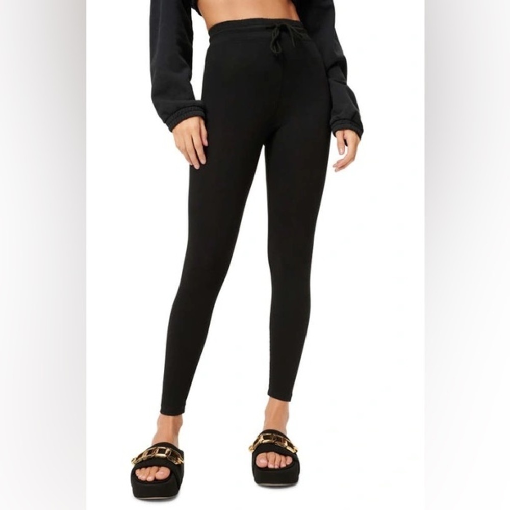 NWT Good American Black Essential High Rise Tie Waist Stretch Legging Size 1